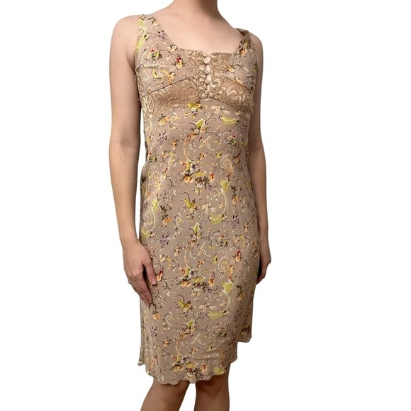 Y2K Bebe Dress Knee Length Vintage Floral Coquette Dainty Silk Size Extra Small - Picture 1 of 7